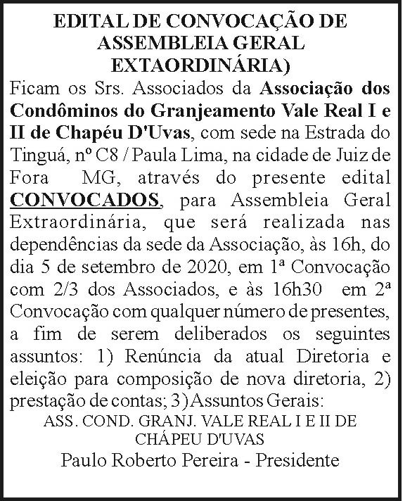 Edital de Convocação de Assembleia Geral Extraordinária 4 1 VALE REAL EDIT