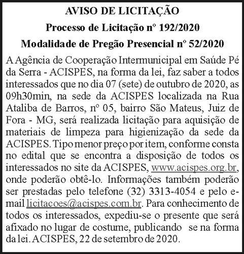 Aviso de Licitação 4 1 ACISPES 192 EDIT