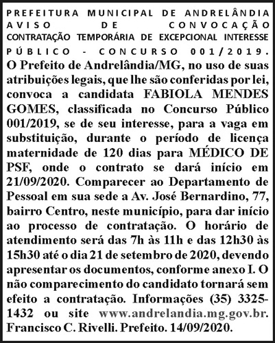 Prefeitura municipal de Andrelândia 4 1 ANDRELANDIA 001 1
