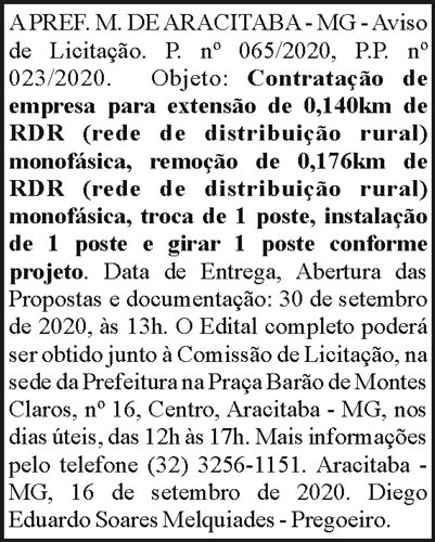 A Prefeitura Municipal de Aracitaba-MG 4 1 ARACITABA 065