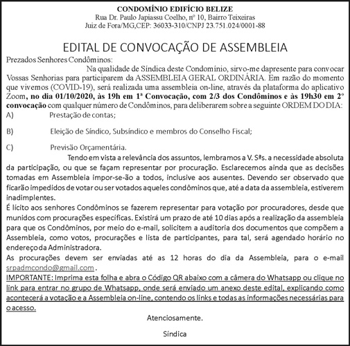 Edital de Convocação de Assembleia 4 1 BELIZE