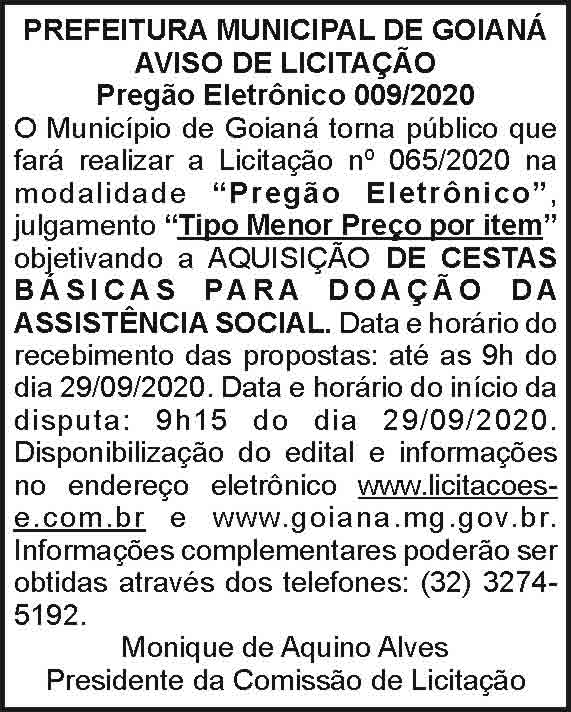 Prefeitura Municipal de Goianá 009/2020 4 1 GOIANA 009