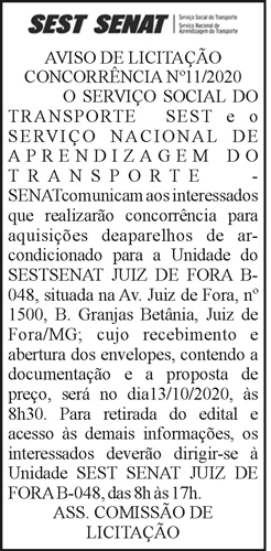 SEST SENAT Aviso de Licitação Concorrência N11/2020 4 1 SEST