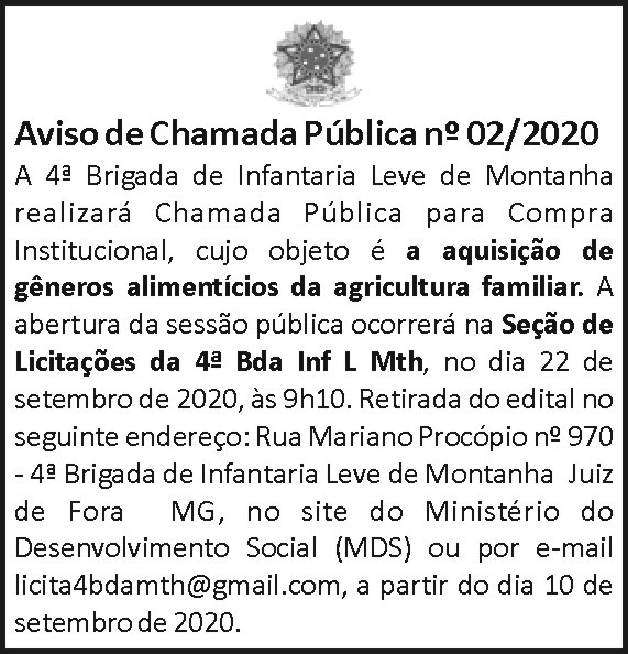 Aviso de chamada Pública n02/2020 4 edital dia 10