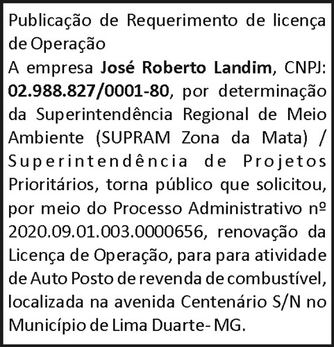 Publicação de Requerimento de licença de Operação 4 landim dia 11