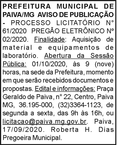 Prefeitura Municipal de Paiva-Mg Aviso de Publicação 4 paiva 1