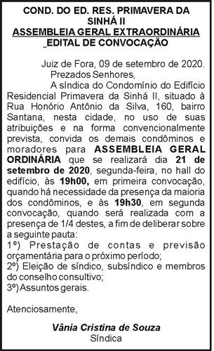 Cond. do Ed. Resp. Primavera da Sinhá 4 primavera dia 11
