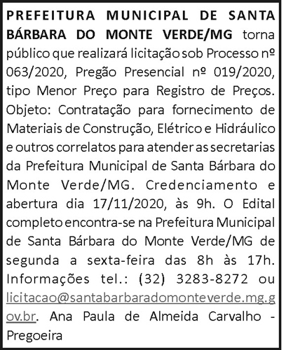 Prefeitura Municipal de Santa Bárbara do Monte Verde 4 1 BARBARA 063