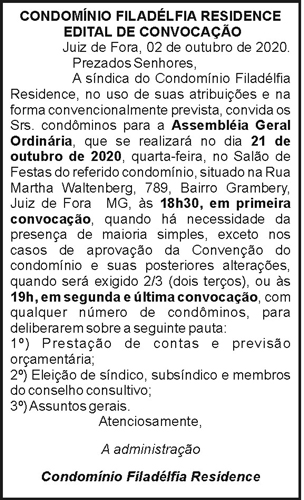Condomínio Filadélfia Residence Edital de Convocação 4 1 FILADELFIA