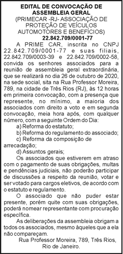 Edital de Convocação Assembleia Geral 4 1 PRIMECAR