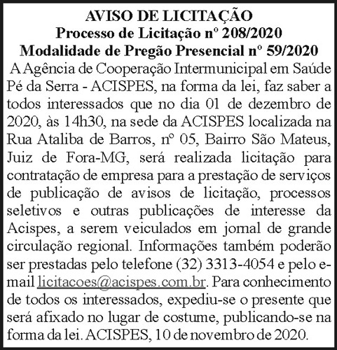 Aviso de Licitação - Processo n 208/2020 4 1 ACISPES 208