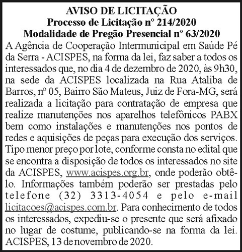 Aviso de Licitação N 214/2020 4 1 ACISPES 214