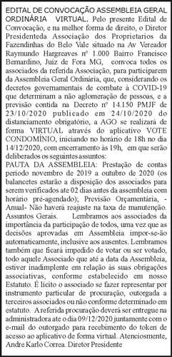Edital de Convocação Assembleia Geral Ordinária Virtual 4 1 BELO VALE