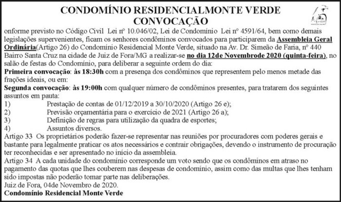 Condomínio Residencial Monte Verde - Convocação 4 1 MONTE