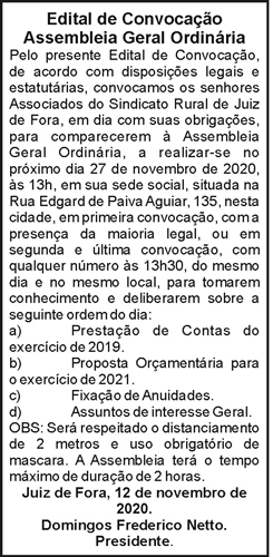 Edital de Convocação Assembleia Geral Ordinária 4 1 RURAL
