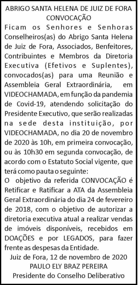 Abrigo Santa Helena de Juiz de Fora - Convocação 4 1 SANTA HELENA
