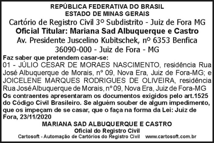 Cartório de Registro Civil 4 AVISO JULIO