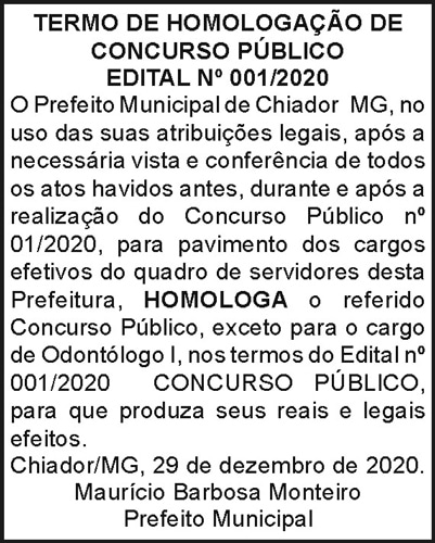 Termo de Homologação de Concurso Público 4 1 CHIADOR 001