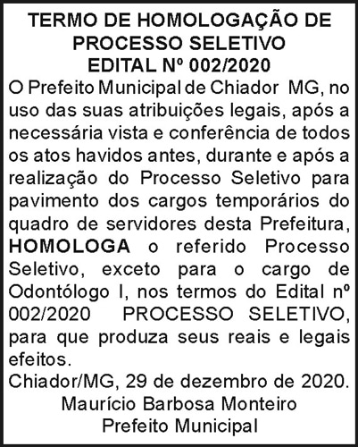Termo de Homologação de Processo Seletivo 4 1 CHIADOR 002