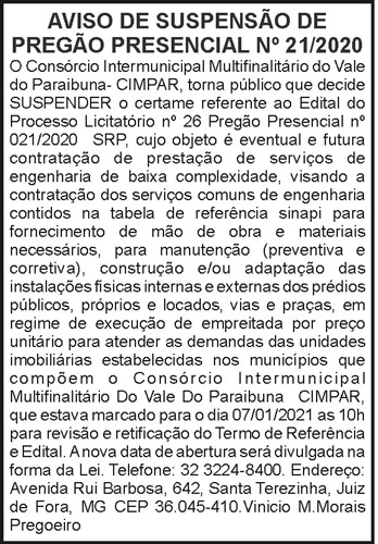 Aviso de Suspensão de Pregão Presencial 4 1 CIMPAR 21