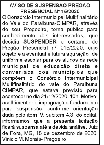 Aviso de Suspensão Pregão Presencial N15-2020 4 1 CIMPAR