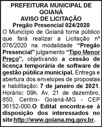 Prefeitura Municipal de Goianá - Aviso de Licitação 4 1 GOIANA 024