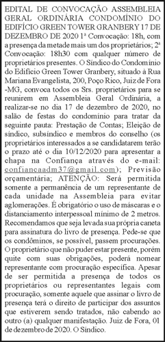 Edital de Convocação Assembleia Geral Ordinária 4 1 GREEN TOWER