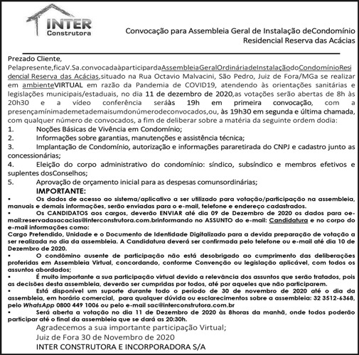 Inter Construtora - Convocação para Assembleia Geral 4 1 INTER