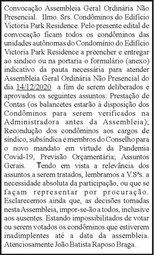 Convocação Assembleia Geral Ordinária Não Presencial 4 1 VICTORIA