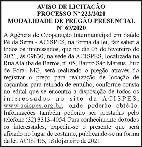 Aviso de Processo de Licitação N222 4 1 ACISPES 222