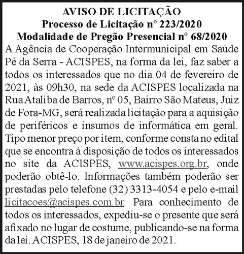 Aviso de Processo de Licitação N223 4 1 ACISPES 223