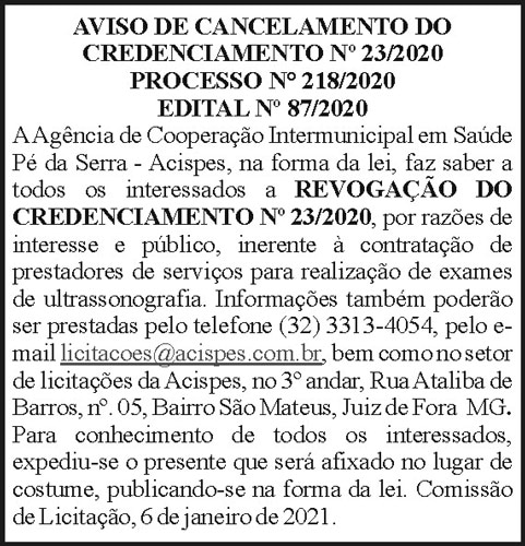 Aviso de Cancelamento do Credenciamento 4 1 ACISPES 23