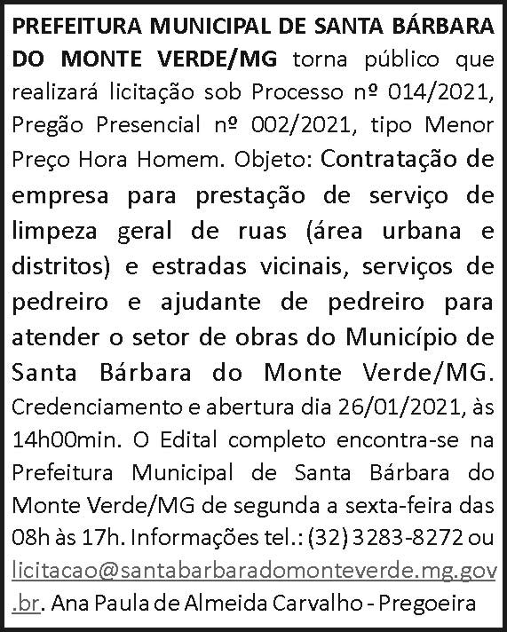 Prefeitura Municipal de Santa Bárbara do Monte Verde/MG 4 1 BARBARA 014.