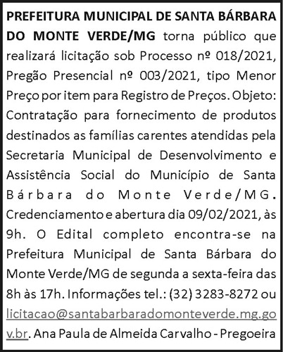 Prefeitura Municipal de Santa Bárbara do Monte Verde-MG 4 1 BARBARA 018