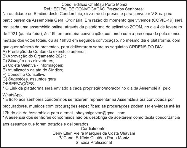 Cond. Edifício Chatêau orto Moniz - Edital de Convocação 4 1 CHATEAU
