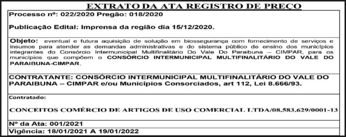 Extrato da Ata Registro de Preço 1 4 1 CIMPAR 01