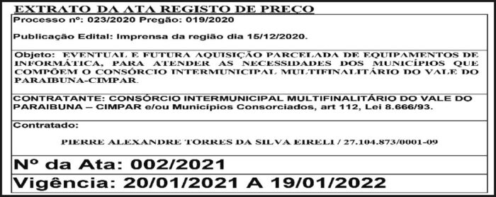Extrato da Ata Registro de Preço 4 4 1 CIMPAR 04