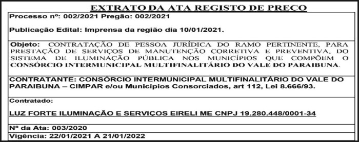 Extrato da Ata Registro de Preço 5 4 1 CIMPAR 05
