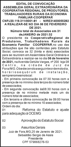Edital de Convocação Assembleia Geral - COOPERFAR 4 1 COOPERFAR
