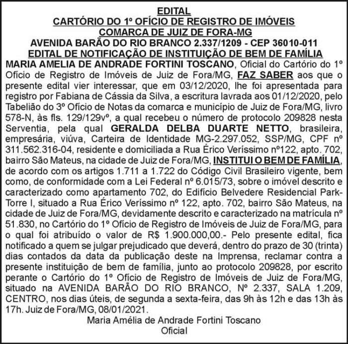 Edital de notificação de instituição de bem de família 4 1 GERALDA.
