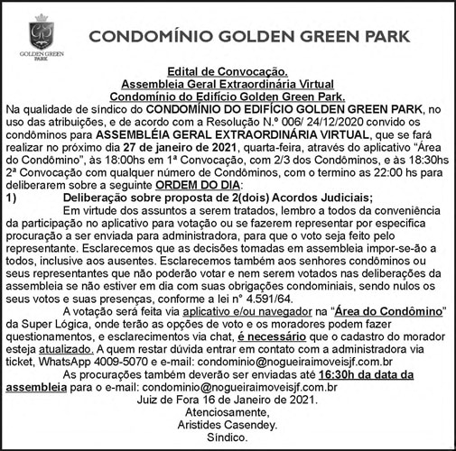 Condomínio Golden Green Park - Edital de Convocação 4 1 GOLDEN