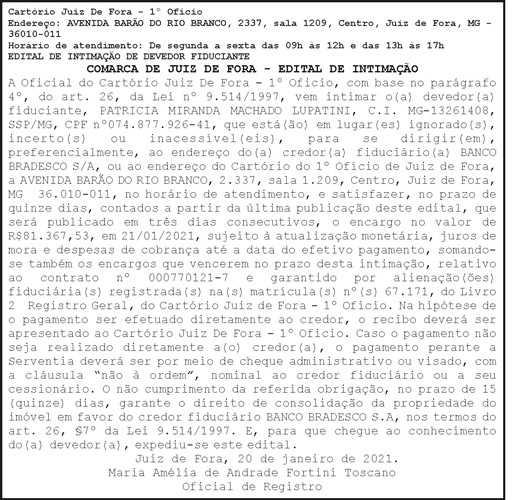 COMARCA de Juiz de Fora - Edital de Intimação 4 1 PATRICIA 1