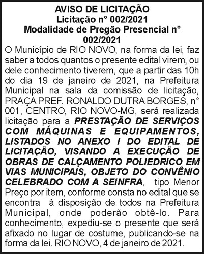 Aviso de Licitação N002/2021 4 1 RIO NOVO 002
