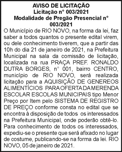 Aviso de Licitação N003/2021 4 1 RIO NOVO 003