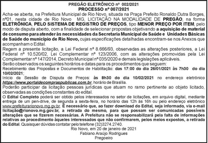 Prefeitura Municipal de Rio Novo 4 1 RIO NOVO
