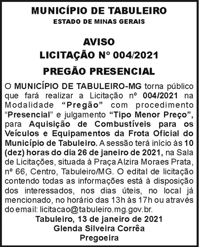 Município de Tabuleiro - Aviso 4 1 TABULEIRO 004