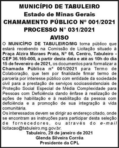 Município de Tabuleiro - Chamamento Público 4 1 TABULEIRO