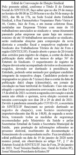 Edital de Convocação de Eleição Sindical SINTEX-JF 4 1 TEXTEIS