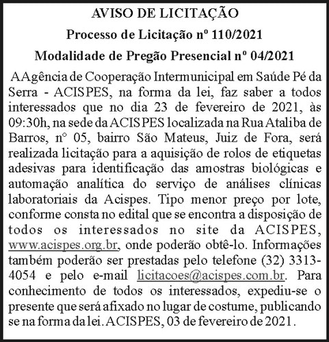 Acispes - Processo de Licitação 1 4 1 ACISPES 110.