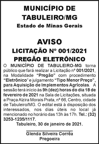 Aviso-Município de Tabuleiro - MG 4 1 TABULEIRO 001.